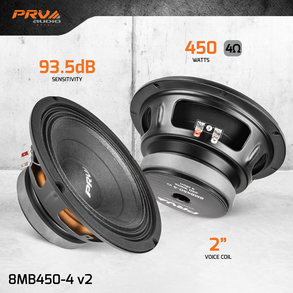 8MB450-4 v2 PRV 8″ Midbass Car Speaker PRO Audio 450 Watts / 4 Ohm