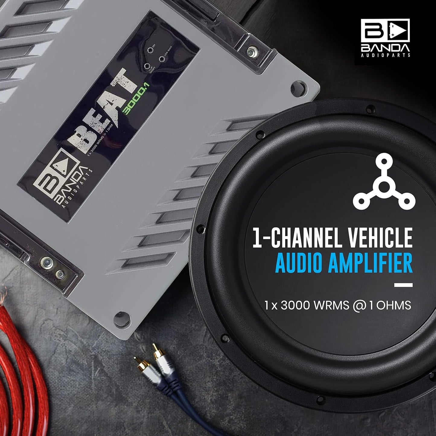 Banda 1-Channel Vehicle Audio Amplifier - 3000 Watts High-Powered Mono Bass Amplifier w/Subsonic Filter and Low Pass Filter Stable at 1 ohm