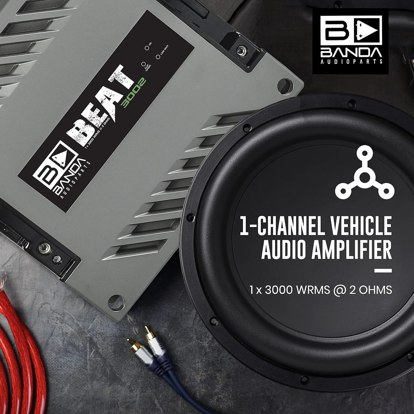 Banda 1-Channel Vehicle Audio Amplifier - 3000 Watts High-Powered Mono Bass Amplifier w/Subsonic Filter and Low Pass Filter Stable at 2 ohms