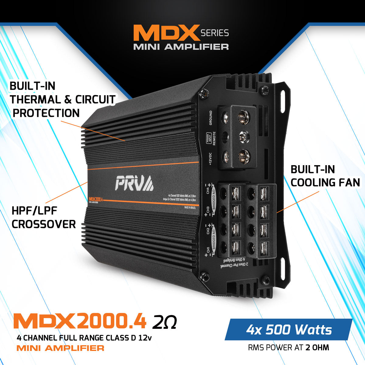 MDX2000.4 2 Ohm Mini 4 Channel Full Range Amplifier