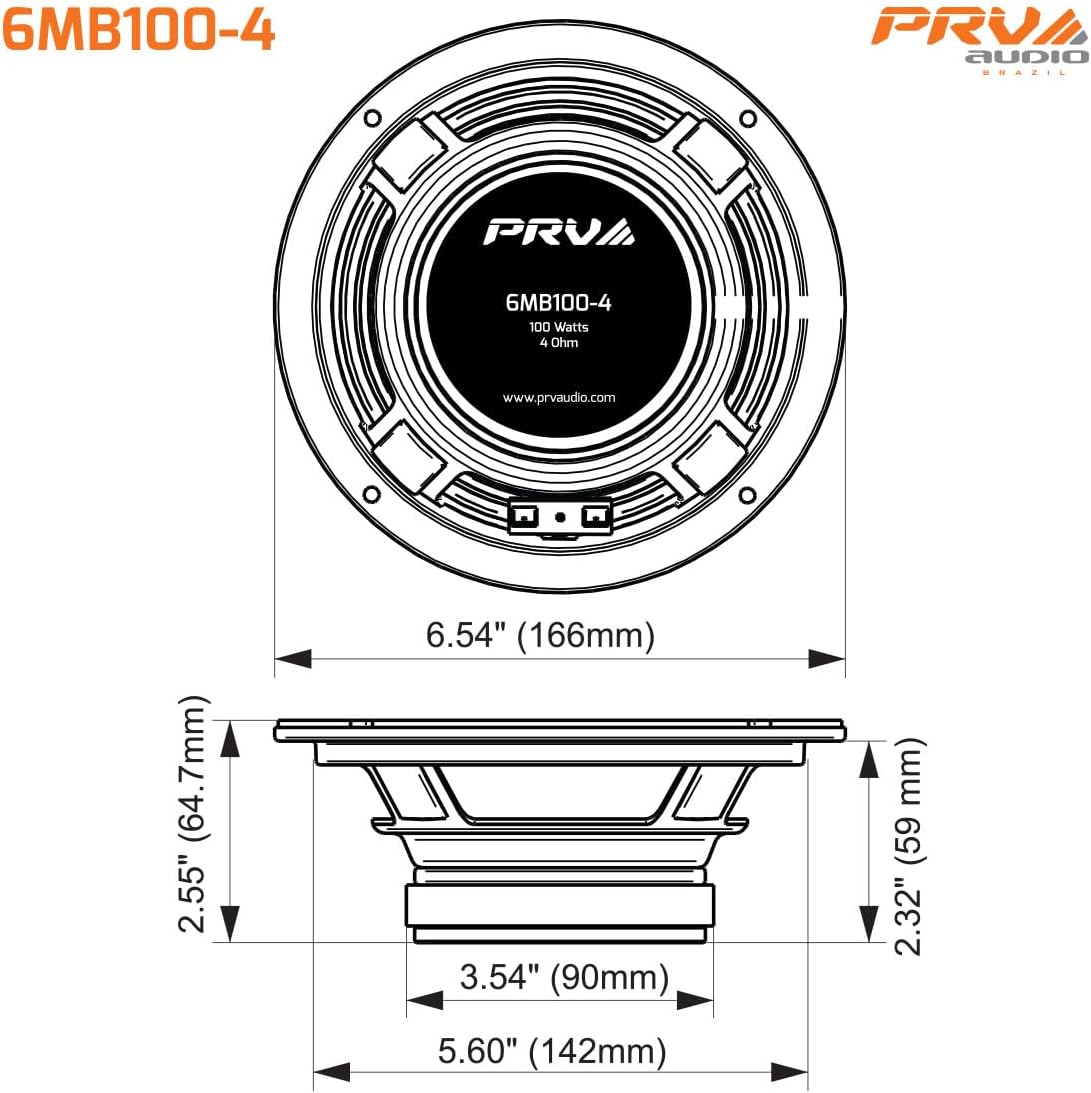 PRV AUDIO 6.5 Inch Car Speakers 200 Watts 4 Ohm 6MB100-4 (PAIR)