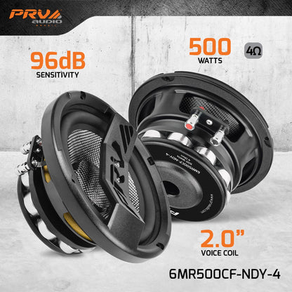 PRV AUDIO Carbon Fiber 6.5" Midrange Speaker 500 Watts 4 Ohm Neodymium 6MR500CF-NDY-4