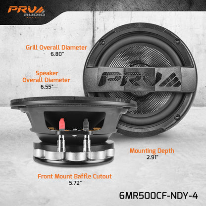 PRV AUDIO Carbon Fiber 6.5" Midrange Speaker 500 Watts 4 Ohm Neodymium 6MR500CF-NDY-4