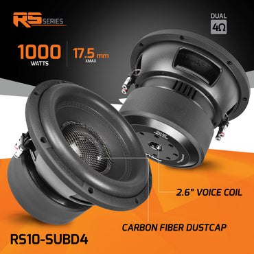 RS10-SUBD4 PRV 10” Car Subwoofer Dual 4 Ohm 1000 Watts