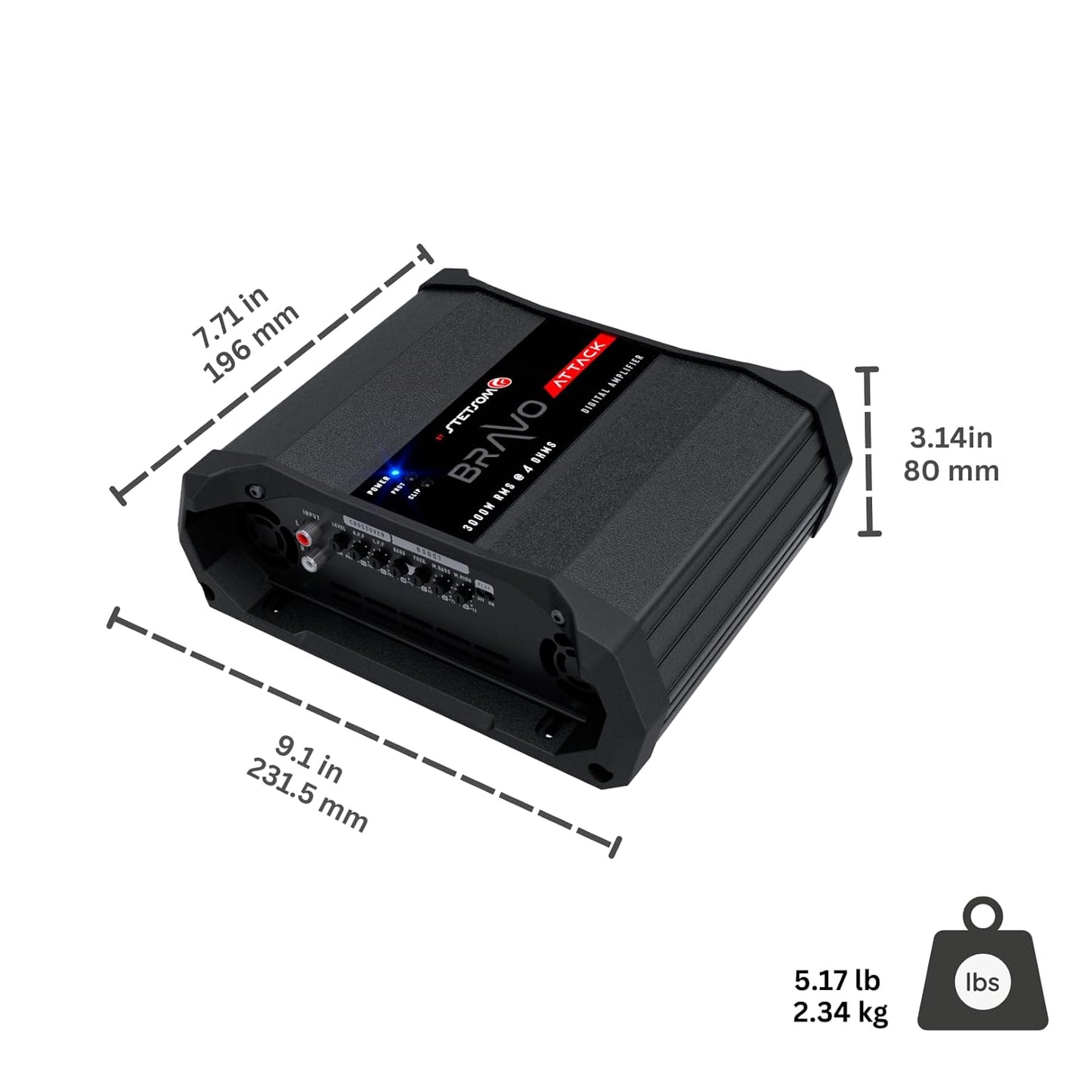 Stetsom BRAVO ATTACK 3000 4 Ohms Mono Car Amplifier, 3000.1 3K Watts RMS