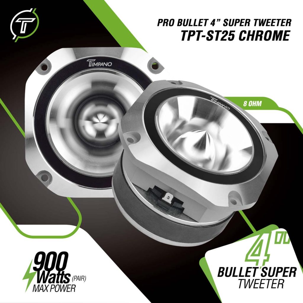 TPT-ST25 CHROME Pair PRO Bullet 4″ Super Tweeter 8 Ohm